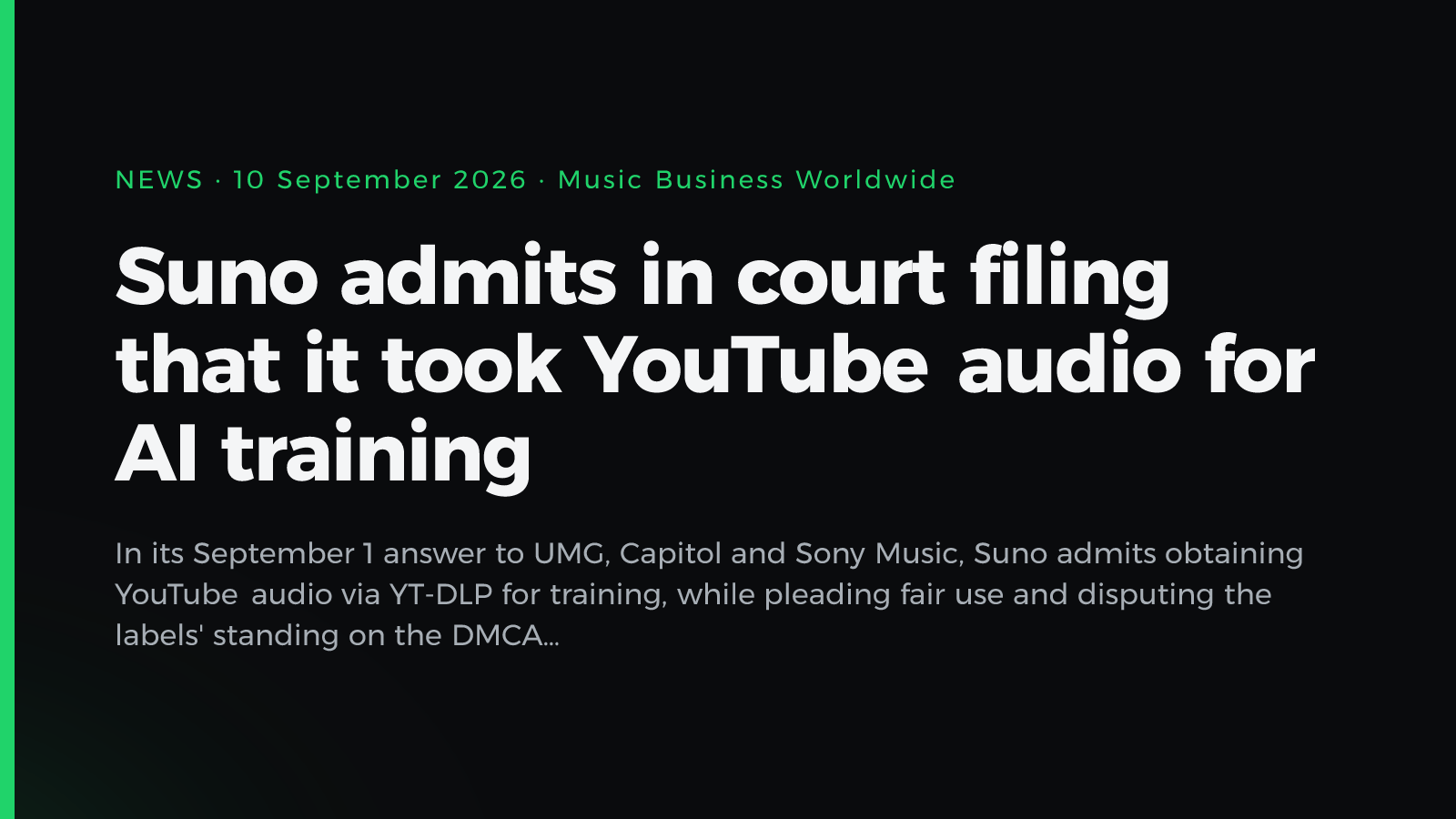 Suno admits in court filing that it took YouTube audio for AI training